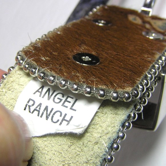ANGEL RANCH CALF HAIR LEATHER BELT SIZE XL STUDS FAUX GEMS - Picture 5 of 16
